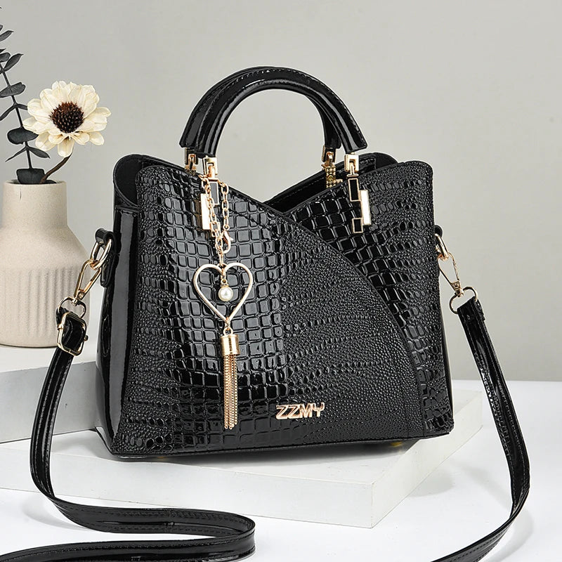 Crocodile Embossed Handbag, Casual Pu Leather ZipperShoulder Bag for Women, Trendy Versatile High-qualityDaily Commuting Bag