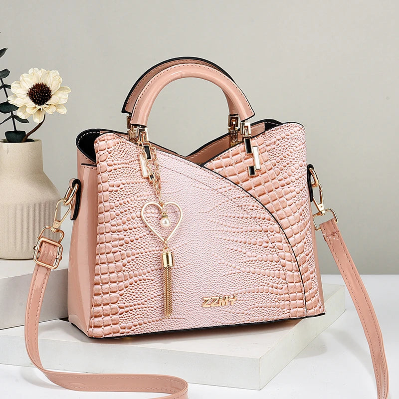 Crocodile Embossed Handbag, Casual Pu Leather ZipperShoulder Bag for Women, Trendy Versatile High-qualityDaily Commuting Bag