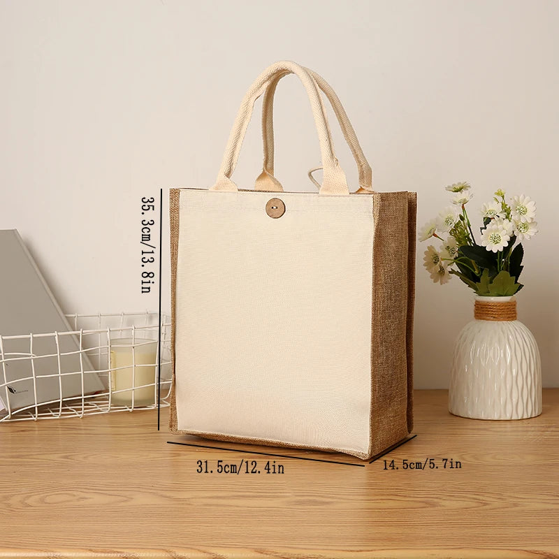 Laminating blank canvas bag DIY painting hand carry faux burlap bag solid color large capacity ladies handheld shopping bag