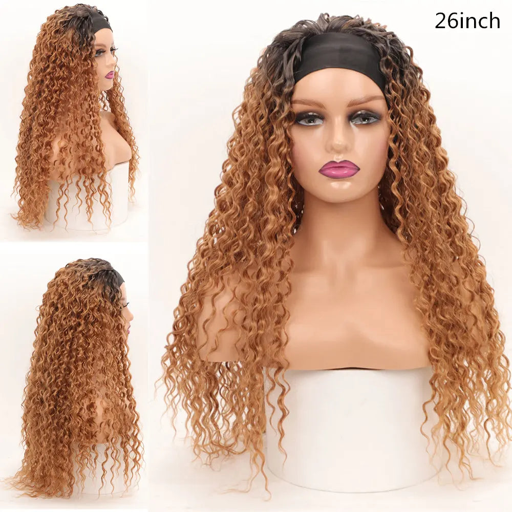 Synthetic Hair Wigs for Women 26inch Headband Wig Female High Quality Curly Wigs on Sale Clearance Black Brown Headband Wigs