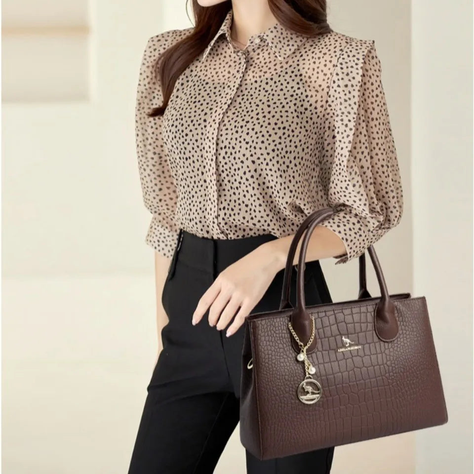 Luxury Crocodile Pattern Handbag Women Large Capacity Shoulder Ba PU Leather Top-handle Bag Brands Crossbody Totes Sac A Main