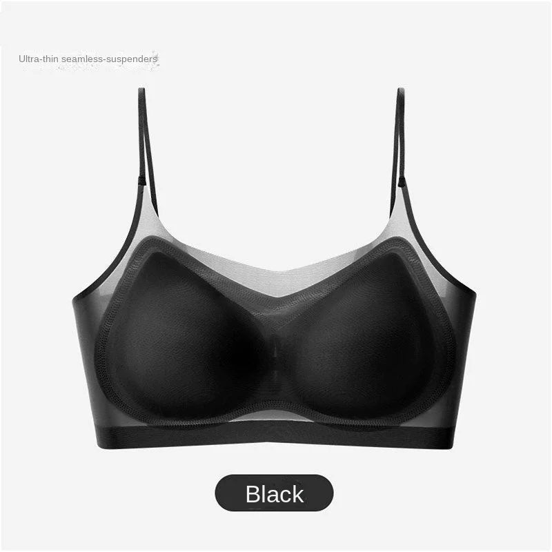 Ultra Thin Ice Silk Seamless Underwear Women Plus Size Sexy Top Soft Breathable Wireless Solid Lingerie Gathered Padded Bra