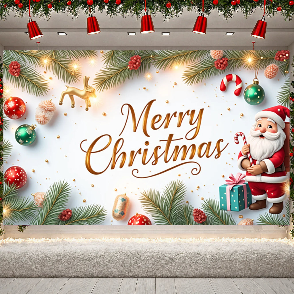 Merry Christmas Santa Decoration Festive Banner Polyester Snowy Scene Winter Holiday for Christmas Party Decor Seasonal Celebrat