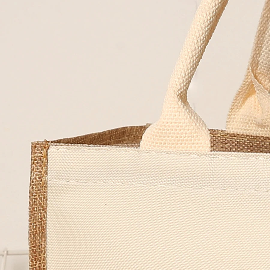 Laminating blank canvas bag DIY painting hand carry faux burlap bag solid color large capacity ladies handheld shopping bag