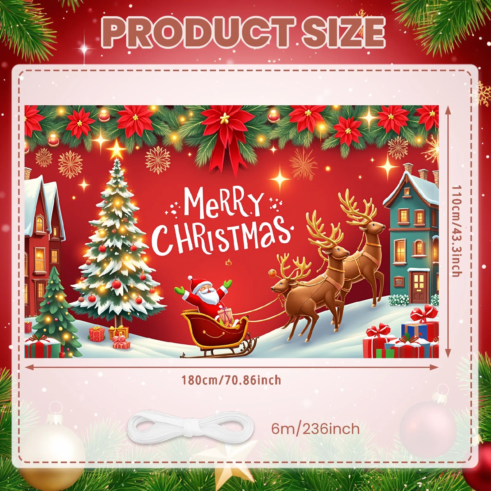 Merry Christmas Santa Decoration Festive Banner Polyester Snowy Scene Winter Holiday for Christmas Party Decor Seasonal Celebrat