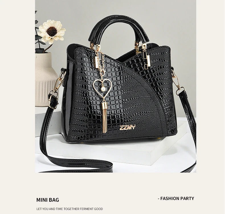 Crocodile Embossed Handbag, Casual Pu Leather ZipperShoulder Bag for Women, Trendy Versatile High-qualityDaily Commuting Bag