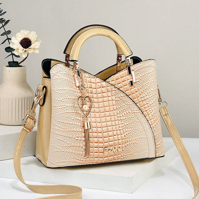 Crocodile Embossed Handbag, Casual Pu Leather ZipperShoulder Bag for Women, Trendy Versatile High-qualityDaily Commuting Bag