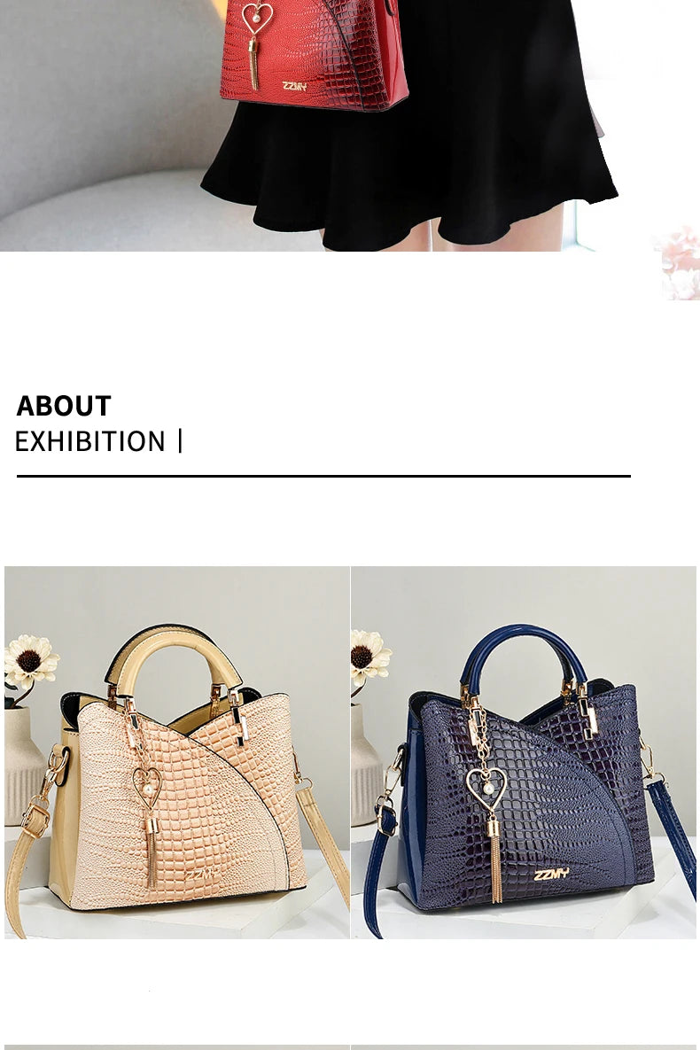 Crocodile Embossed Handbag, Casual Pu Leather ZipperShoulder Bag for Women, Trendy Versatile High-qualityDaily Commuting Bag