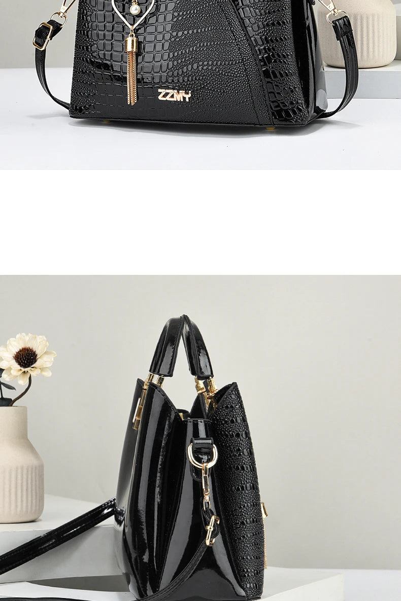 Crocodile Embossed Handbag, Casual Pu Leather ZipperShoulder Bag for Women, Trendy Versatile High-qualityDaily Commuting Bag