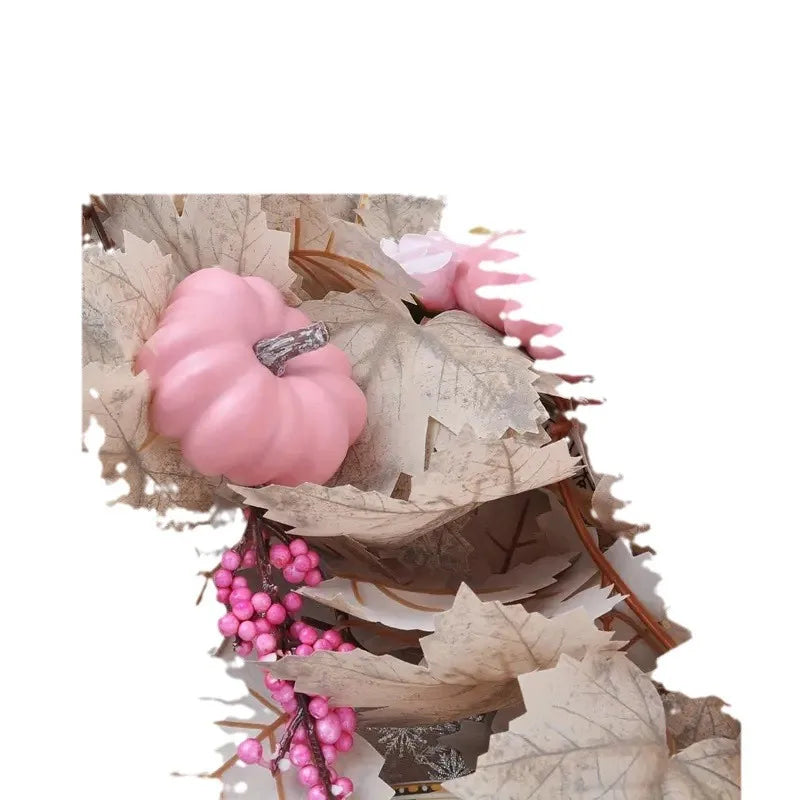Halloween Thanksgiving Pink Decorations Artificial Fall Maple Leaves Garland Autumn Hanging Pink Pumpkins Flowers Berries Rattan