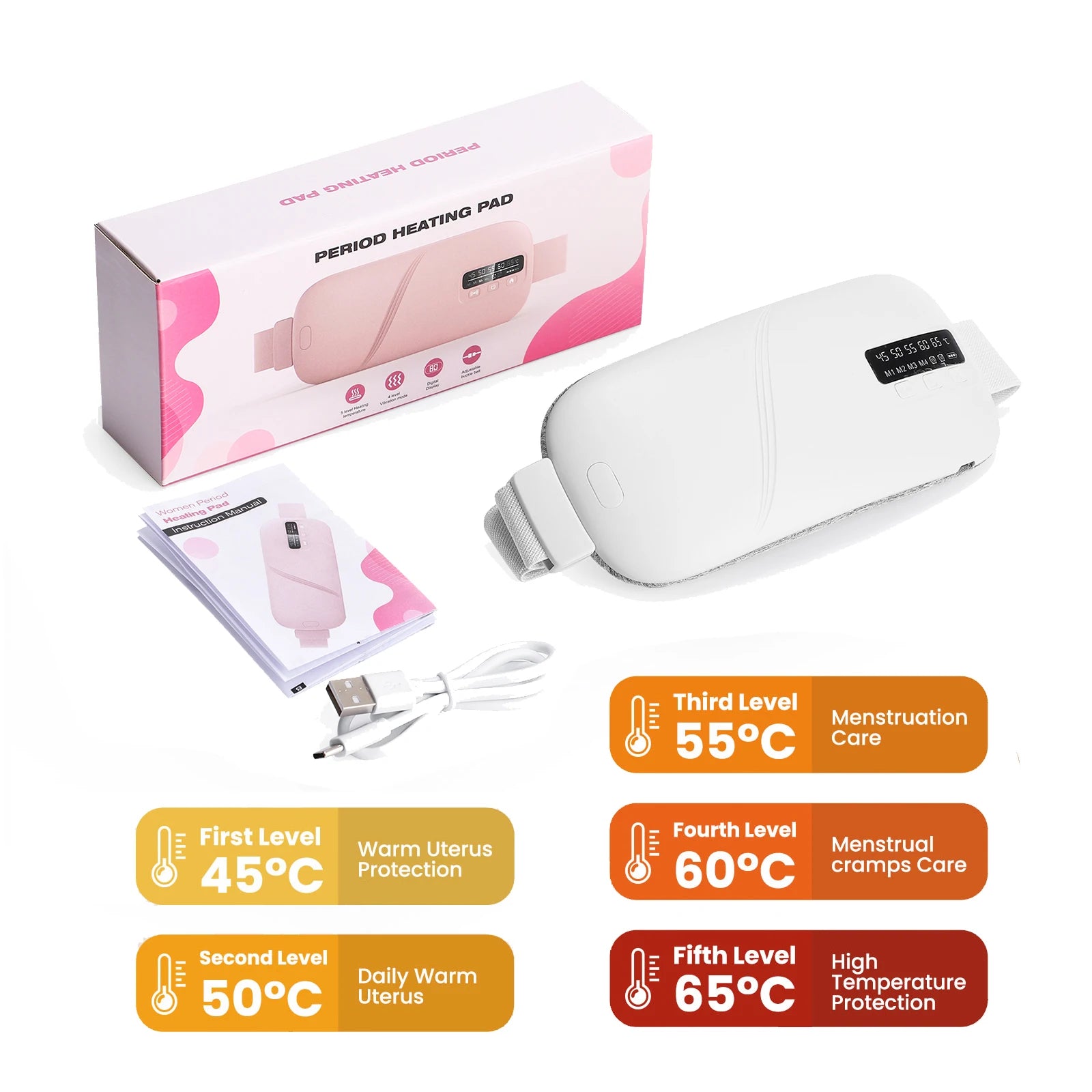 Electric Period Cramp Massager Menstrual Relief Heating Pad Rechargeable Abdominal Vibration Massage Smart Timming Palace Belt