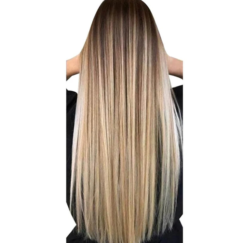 72cm Women Long Straight Wig With Hair Net Blonde Synthetic Hair Wigs Headgear For Daily Wear
