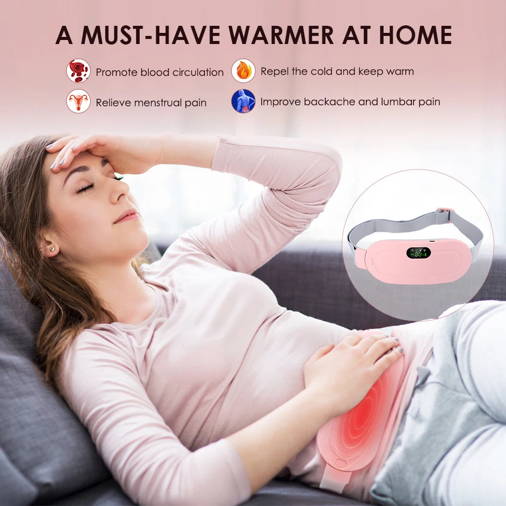 Electric Period Cramp Massager Menstrual Relief Heating Pad Rechargeable Abdominal Vibration Massage Smart Timming Palace Belt