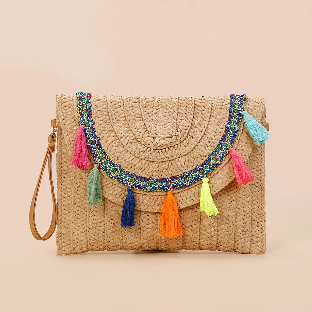 Raffia Straw Weaven Bags Fashion Ladies Wrist Clutches Summer Women Shoulder Crossbody Bags Handmade Handbags Purse Beach Bag