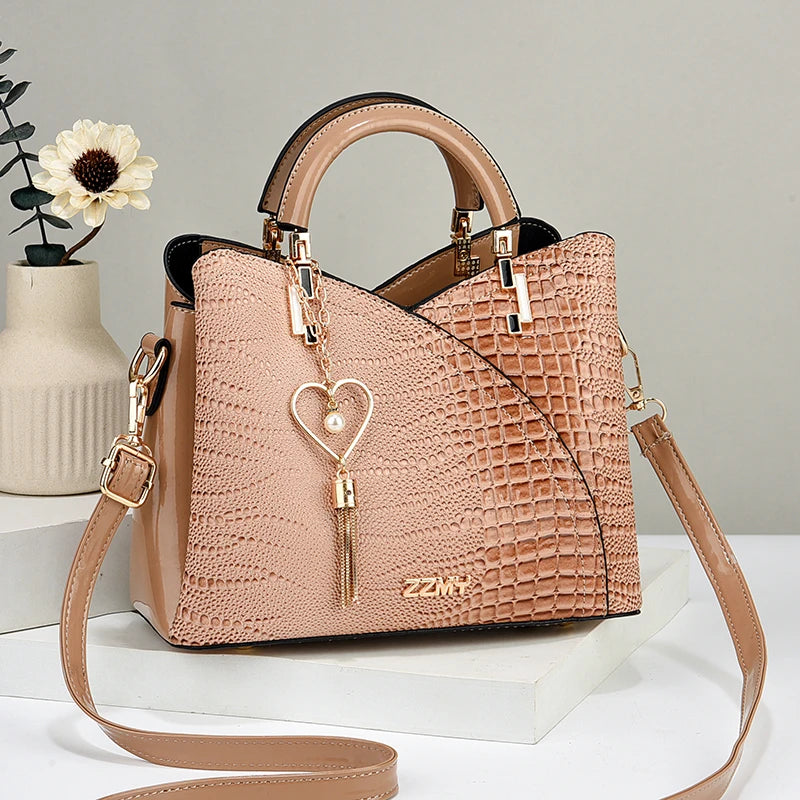 Crocodile Embossed Handbag, Casual Pu Leather ZipperShoulder Bag for Women, Trendy Versatile High-qualityDaily Commuting Bag