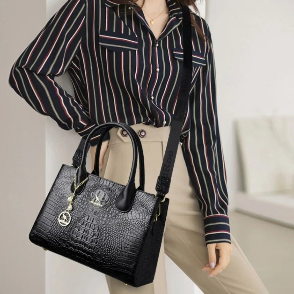 Luxury Crocodile Pattern Handbag Women Large Capacity Shoulder Ba PU Leather Top-handle Bag Brands Crossbody Totes Sac A Main