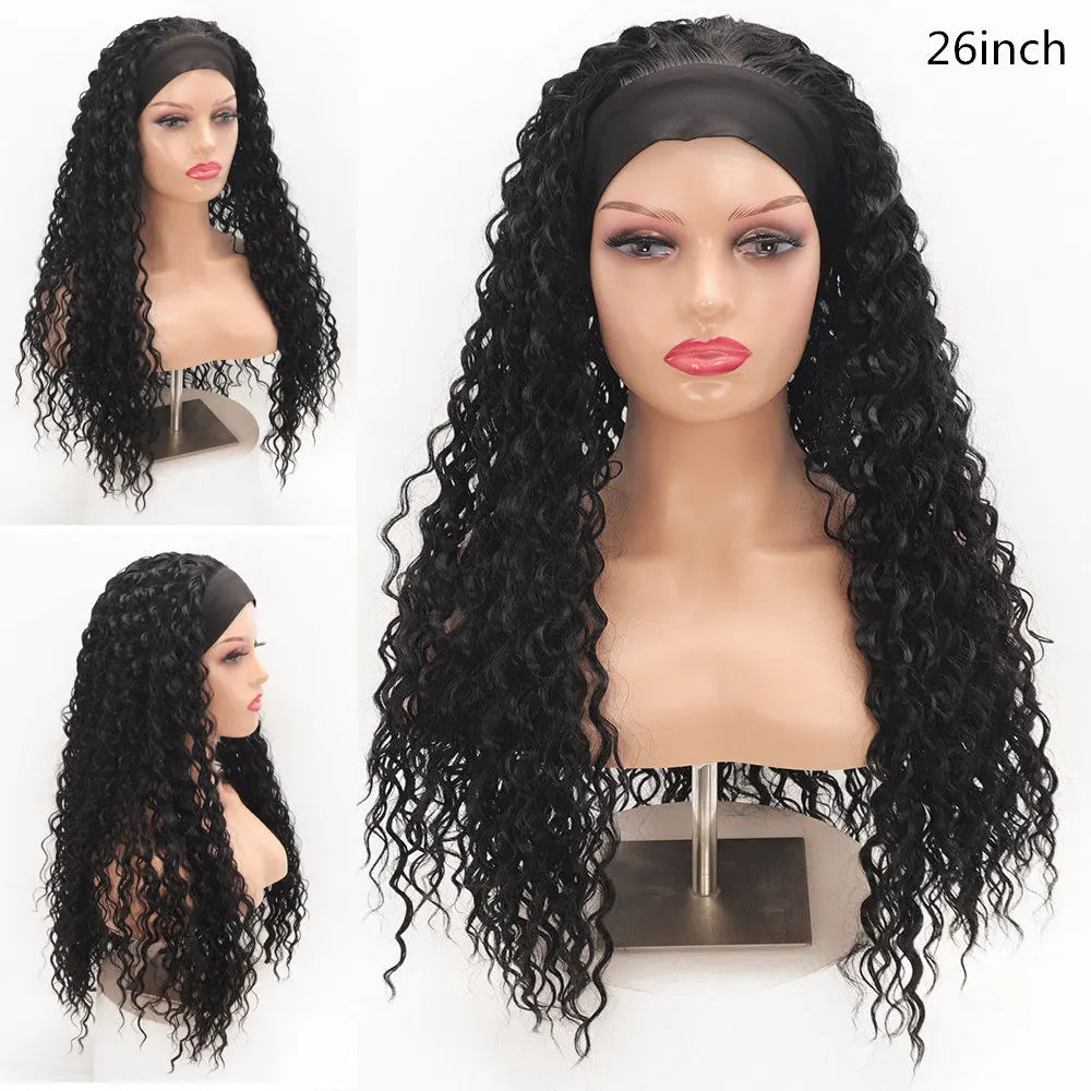 Synthetic Hair Wigs for Women 26inch Headband Wig Female High Quality Curly Wigs on Sale Clearance Black Brown Headband Wigs