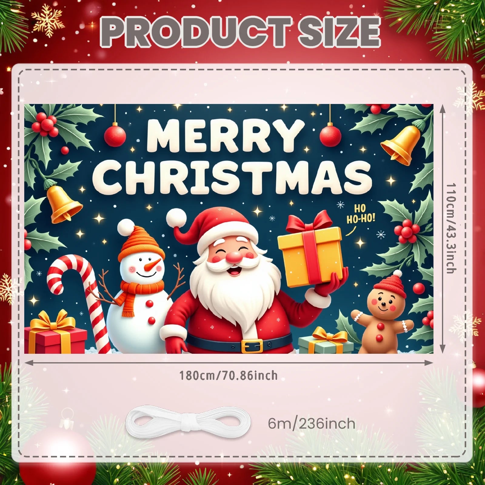 Merry Christmas Santa Decoration Festive Banner Polyester Snowy Scene Winter Holiday for Christmas Party Decor Seasonal Celebrat