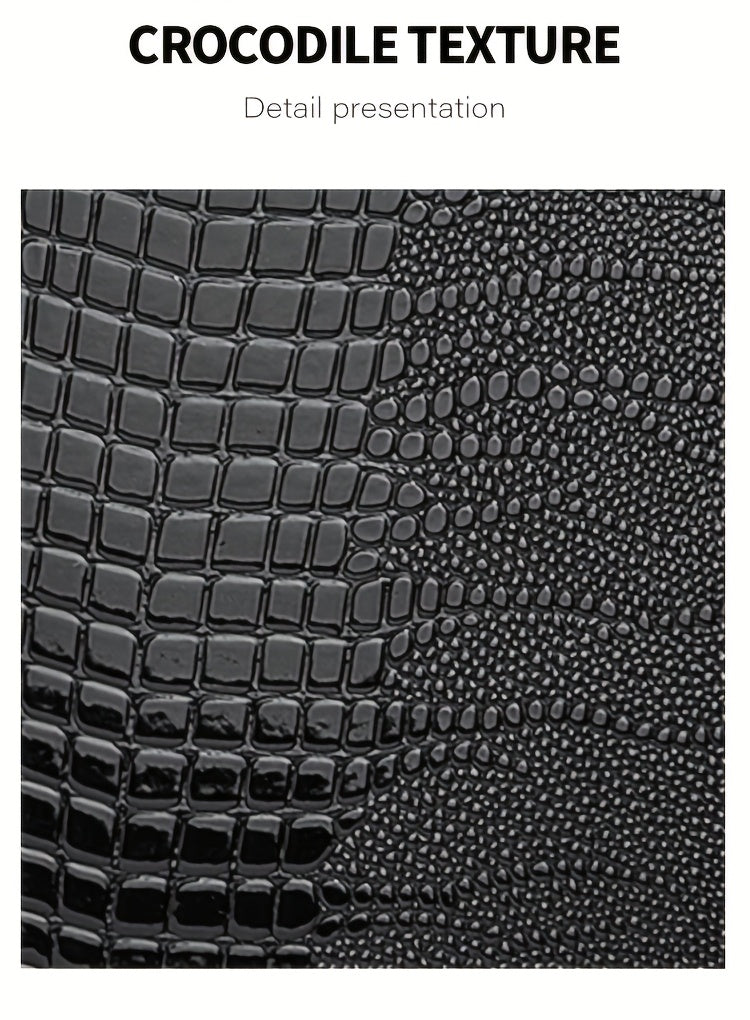 [Stylish Crocodile Bag] Stylish Crocodile Texture Eonothem Women's Handbag | Black Polyester Multi-Compartment Shoulder Bag with Golden-Tone Hardware, Detachable Chain Strap, and Decorative Charm - Perfect for Everyday Use or