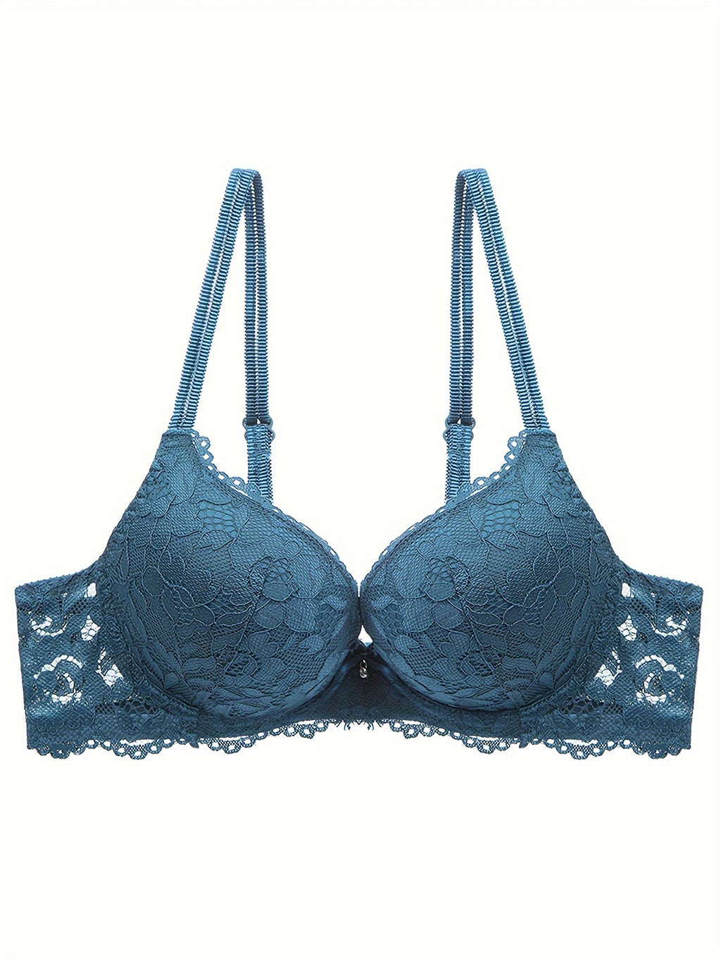 Lace Mesh Hollow Everyday Bra, Comfort & Mature Double Strap Thick Cup Push Up Intimates Bra, Women's Lingerie & Underwear