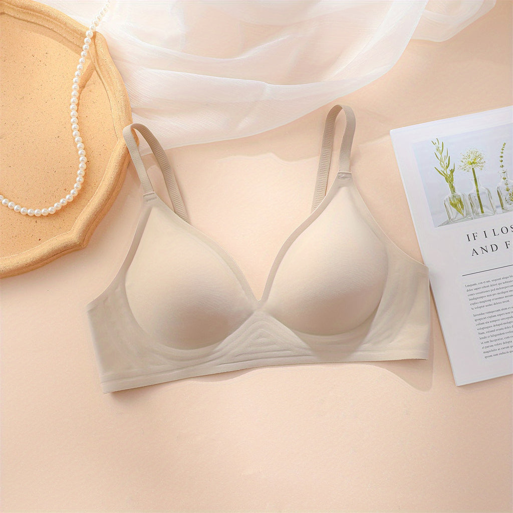 Simple Solid Wireless Bra, Comfy & Breathable Stretch Intimates Bra, Women's Lingerie & Underwear