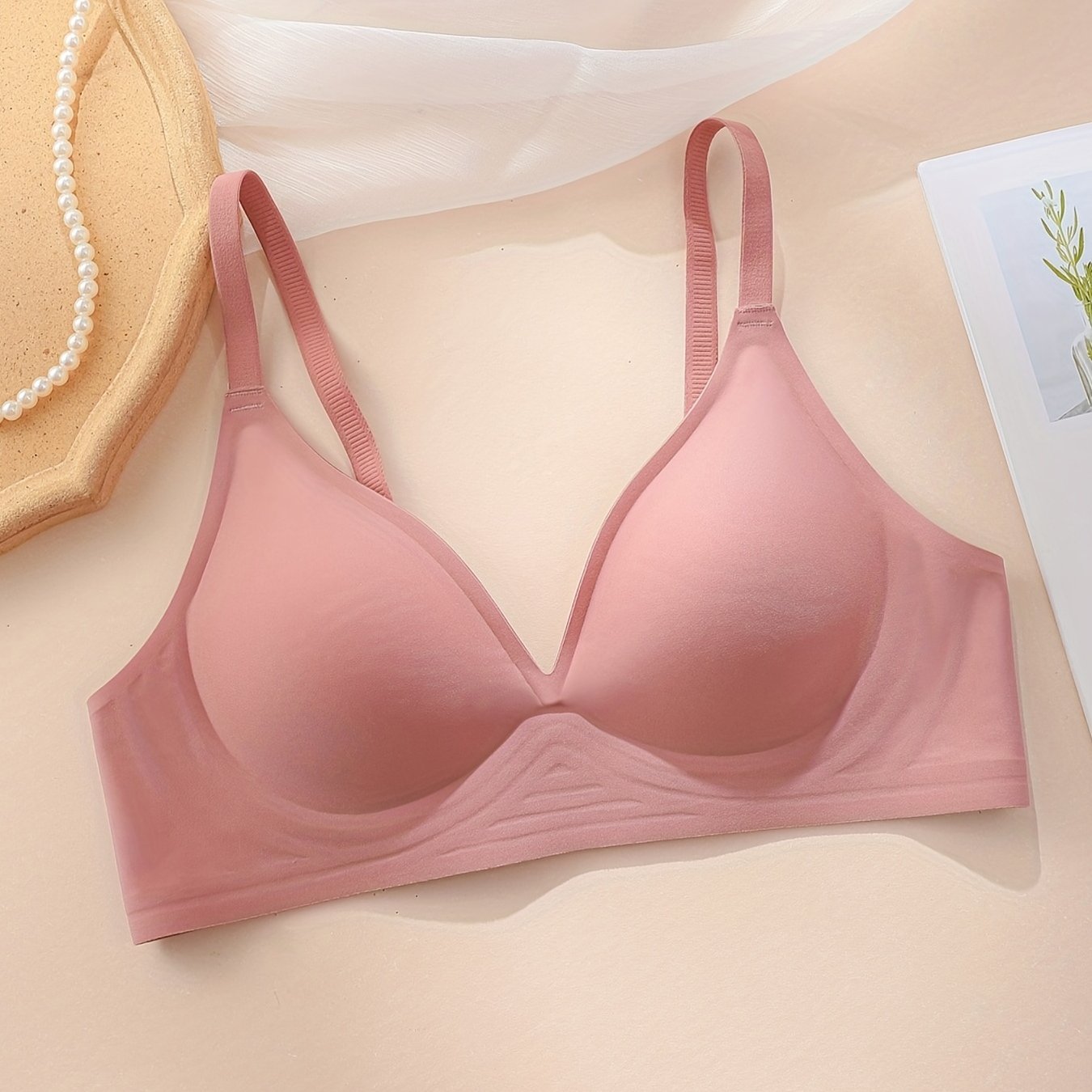 Simple Solid Wireless Bra, Comfy & Breathable Stretch Intimates Bra, Women's Lingerie & Underwear