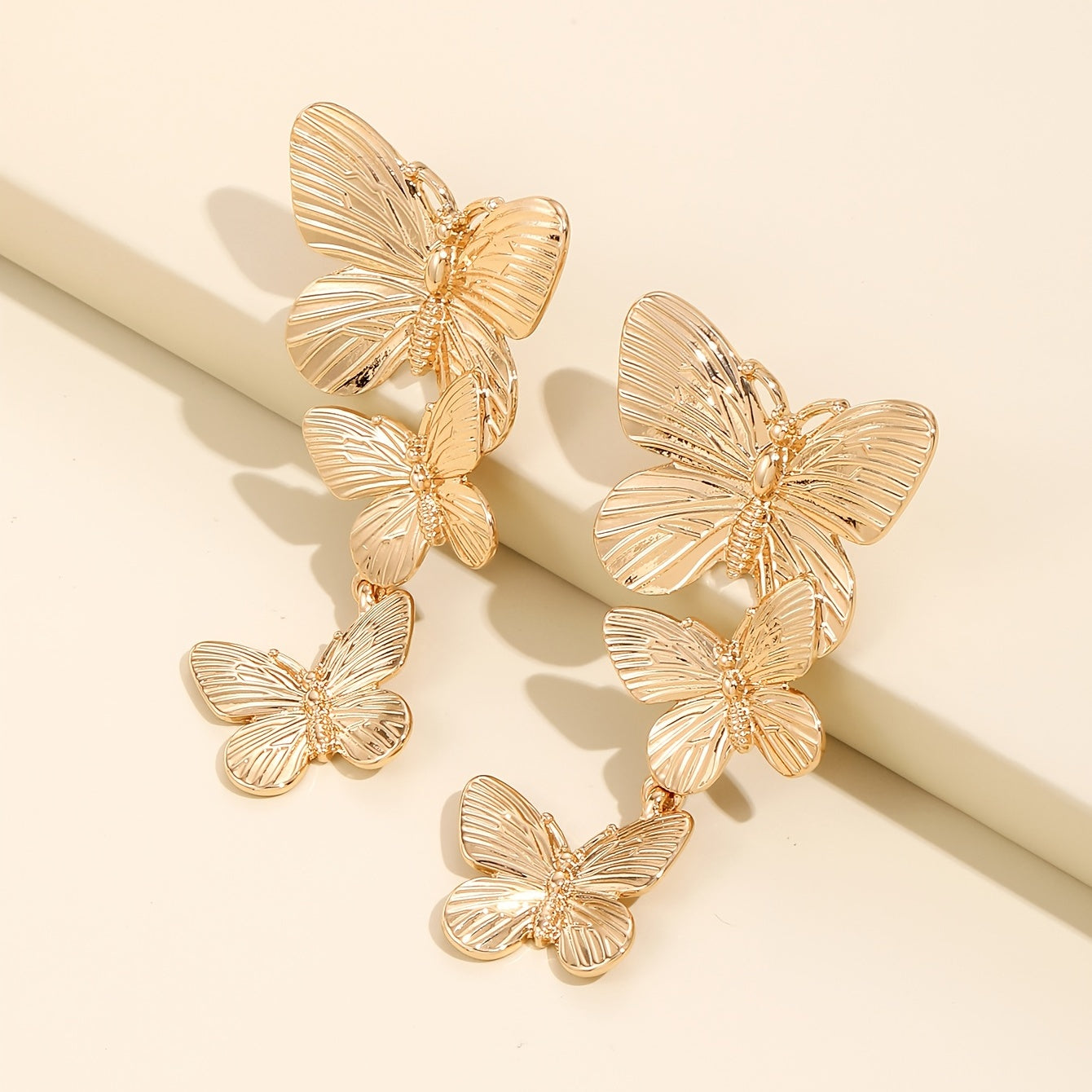 Large Golden Butterfly Shaped Long Earrings - Dangle Animal Personality Jewelry for Ladies - Unique Accessories with Vibrant Colors and Exquisite Craftsmanship